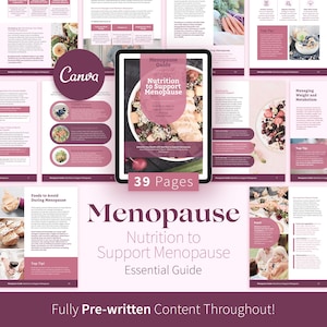 Guía de nutrición para la menopausia, libro electrónico sobre nutrición para la menopausia, plantilla de Canva para entrenadores de salud, plan de comidas para la salud hormonal, herramienta para nutricionistas