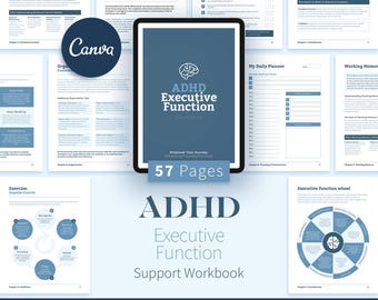 ADHD Executive Function Workbook, 57-Page Adult ADHD Canva eBook, Focus Memory & Planning Tools, Coaching Therapy Resource, Editable