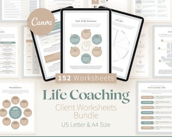 152 Life Coaching Worksheets, Canva Client Goal Setting Tools, Coaching Exercises & Templates, Therapist Coach Resources, Printable