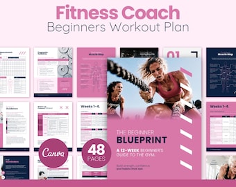 12-Week Beginner Workout Plan for Personal Trainers, Strength Training Workout Program (Canva Template)