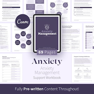 Arbeitsbuch zur Angstbewältigung, Canva-Tools für die kognitive Verhaltenstherapie, Arbeitsblätter zum Thema Angst und eBook zu Bewältigungsstrategien