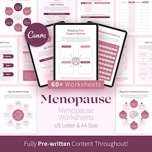 Menopause Worksheets, Self-Care & Symptom Tracker (Canva Template)