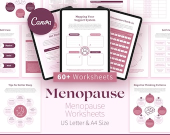 Menopause Worksheets, Self-Care & Symptom Tracker (Canva Template)