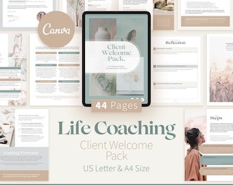 Life Coaching Client Welcome Pack, 44-Page Canva Onboarding Template, 9 Coaching Sections, Coach Client Forms, Editable Printable