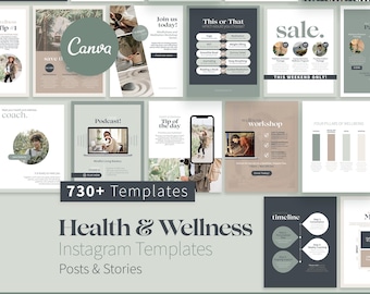 730+ Health and Wellness Instagram Canva Templates, Health Coaching Business, Wellness Coach, Aesthetic Instagram Feed, Social Media Canva