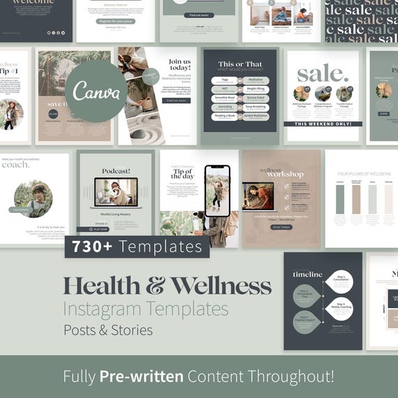 730+ Health and Wellness Instagram Canva Templates, Health Coaching Business, Wellness Coach, Aesthetic Instagram Feed, Social Media Canva