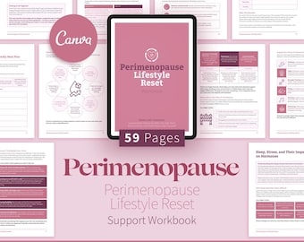 Perimenopause Lifestyle Reset Workbook, 59-Page Canva Hormone Health & Wellness Plan