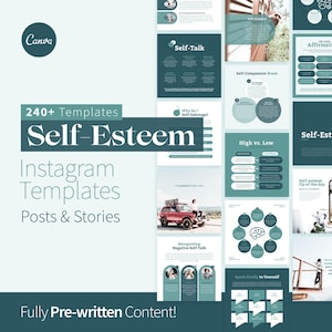240+ Self-Esteem Instagram Canva Templates, Mental Health Coaching, Self-worth and Confidence, Therapy, Psychology, Self-Compassion Posts