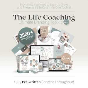 Kit di strumenti per il branding del life coaching, modelli Canva, strumenti e risorse per il coaching, moduli per i clienti, post di Instagram, fogli di lavoro e cartelle di lavoro per la terapia