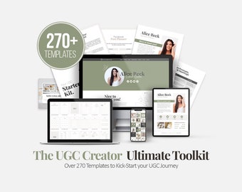 UGC Creator Ultimate Toolkit, Portfolio Template, Influencer Contract Template, Media Kit, Social Media Trackers, Instagram Content Prompts