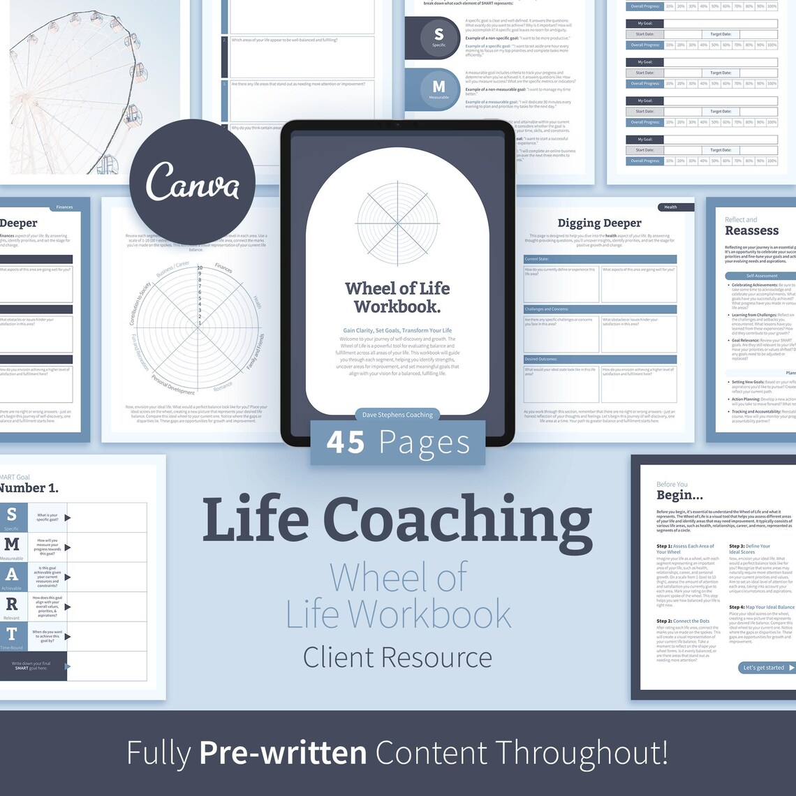 Wheel of Life Workbook, Life Coaching Canva Template (digital Download ...
