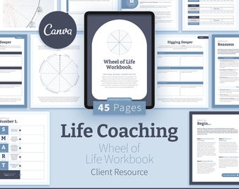 Caderno de Exercícios da Roda da Vida, Avaliação de Equilíbrio de Vida de 45 Páginas no Canva, Planilhas de Coaching e Exercício de Quadro de Visão