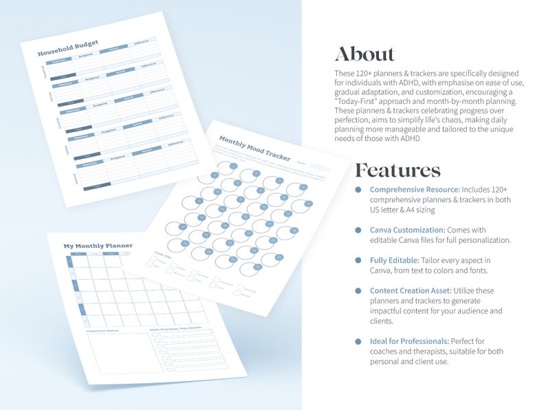 ADHD Planner and Tracker Canva Templates, Adult ADHD Coaching Tools image 4