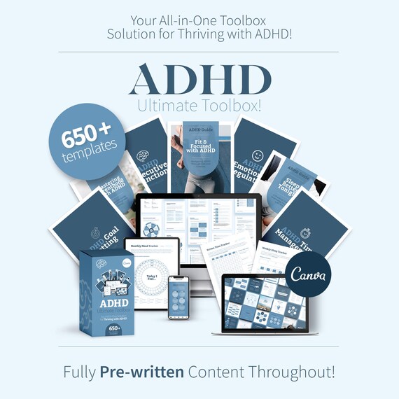 ADHD Toolbox, Adult ADHD Canva Templates, Coaching Tools, Executive Function, Printable Planners & Trackers, Neurodivergent, Self-Care ebook