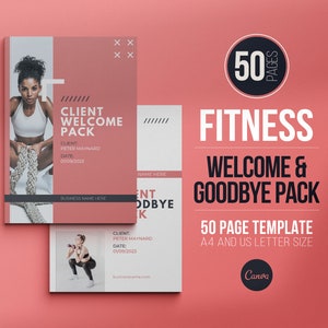 Szablony Pakietu powitalnego dla klienta fitness i Pakietu pożegnalnego dla klienta | Wdrażanie i wycofywanie klienta | E-book trenera personalnego | Szablon Canva