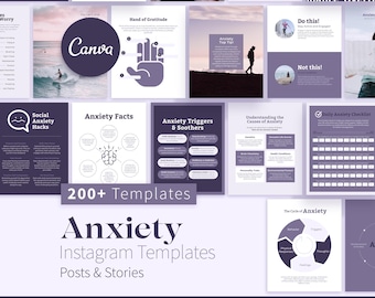 200+ Anxiety Instagram Canva Templates, Mental Health Coaching, Anxiety Resource, Therapy Posts, Management and Relief, Counselor Instagram