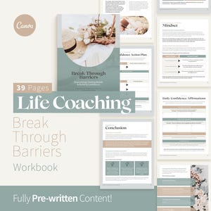 Cuaderno de trabajo para superar barreras, imán de clientes potenciales para coaches de vida, plantilla de Canva, hojas de trabajo y ejercicios de coaching de vida, plantilla de herramienta terapéutica