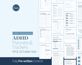ADHD Adult Printable Planners and Trackers, Editable Canva Coaching Tools, ADHD Journal, Therapy Tools, ADHD Daily Planner, Self-Improvement