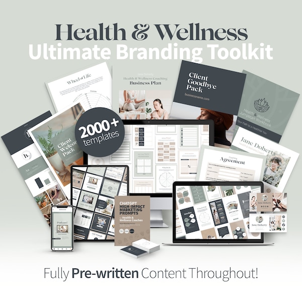 Boîte à outils de marque de santé et de bien-être, modèles Canva de bien-être, coaching de santé, modèles de publication et de flux Instagram, coach de vie holistique