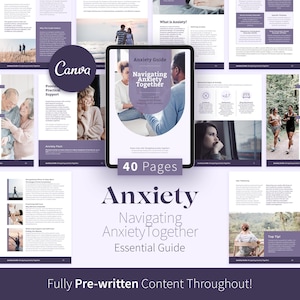 Supporting Someone With Anxiety, 38-Page Canva Guide for Coaches, Coping Skills & CBT Exercises