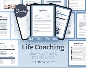 Life Coaching Client Intake Forms, 23 Canva Coaching Questionnaire & Agreement Templates, Onboarding Forms, Coach Printable Bundle