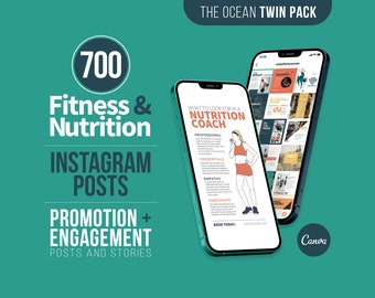700 plantillas para publicaciones de Instagram sobre fitness y nutrición / Canva (descarga digital)