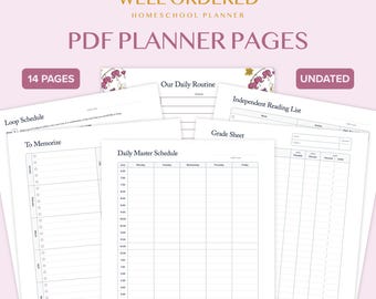 The Well Ordered Homeschool Planner Supplement Pages, PDF, 14 pages