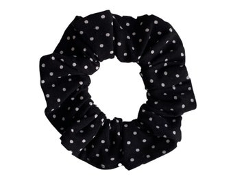 Polka Dot Scrunchie, Black and white hair accessory, teen girl gift, women's hair tie, gift for teacher, pin up scrunchie, mommy and me