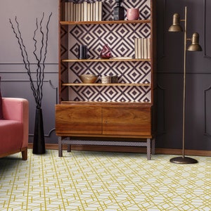 Simple Artdeco Abstract Vinyl Flooring, Beige Linoleum In Roll, Yellow Abstract Decor, 3D Comfort Flooring, Office Decor