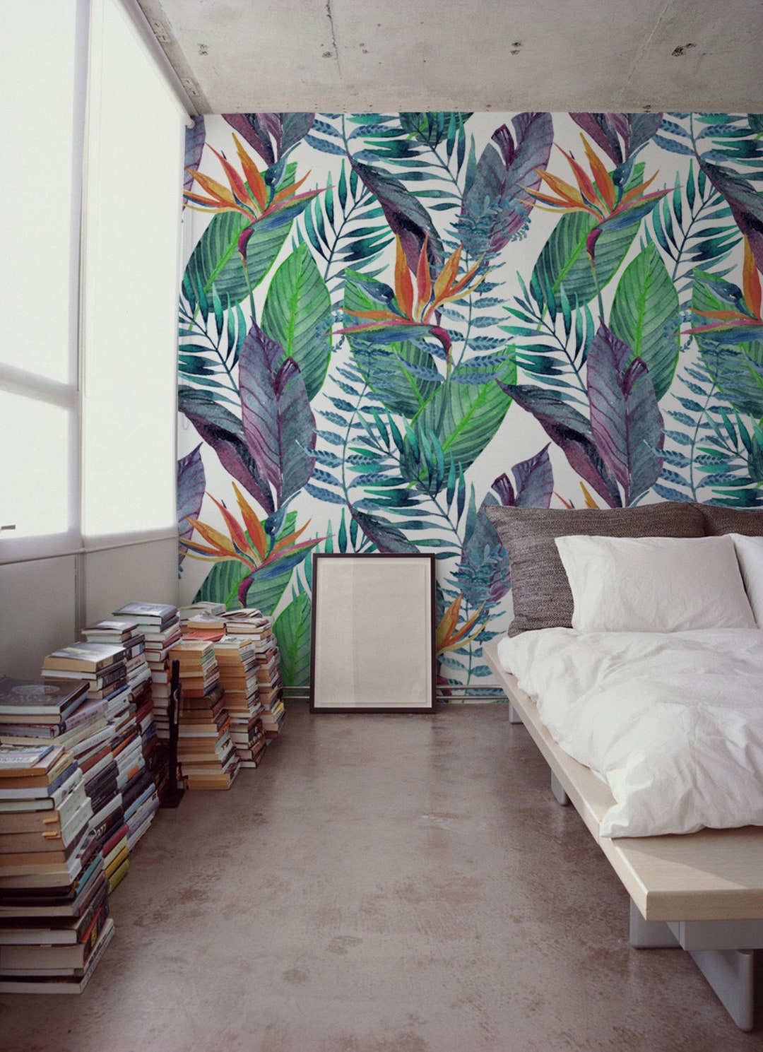 Bird of Paradise Floral Wallpaper - Tropical, Wall Mural, Removable ...