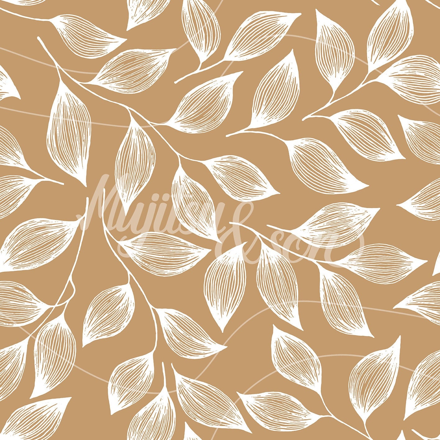 Leaf Pattern Linoleum Lineart Boho Decorative Leaves Vinyl Flooring, Beige Abstract Decor ...