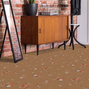 Boho African Meadow Vinyl Flooring, Brown Kitchen Makeover, White Flooring Decor, Floral Vinyl Sheet Floor, Nursery Flooring, Waterproof