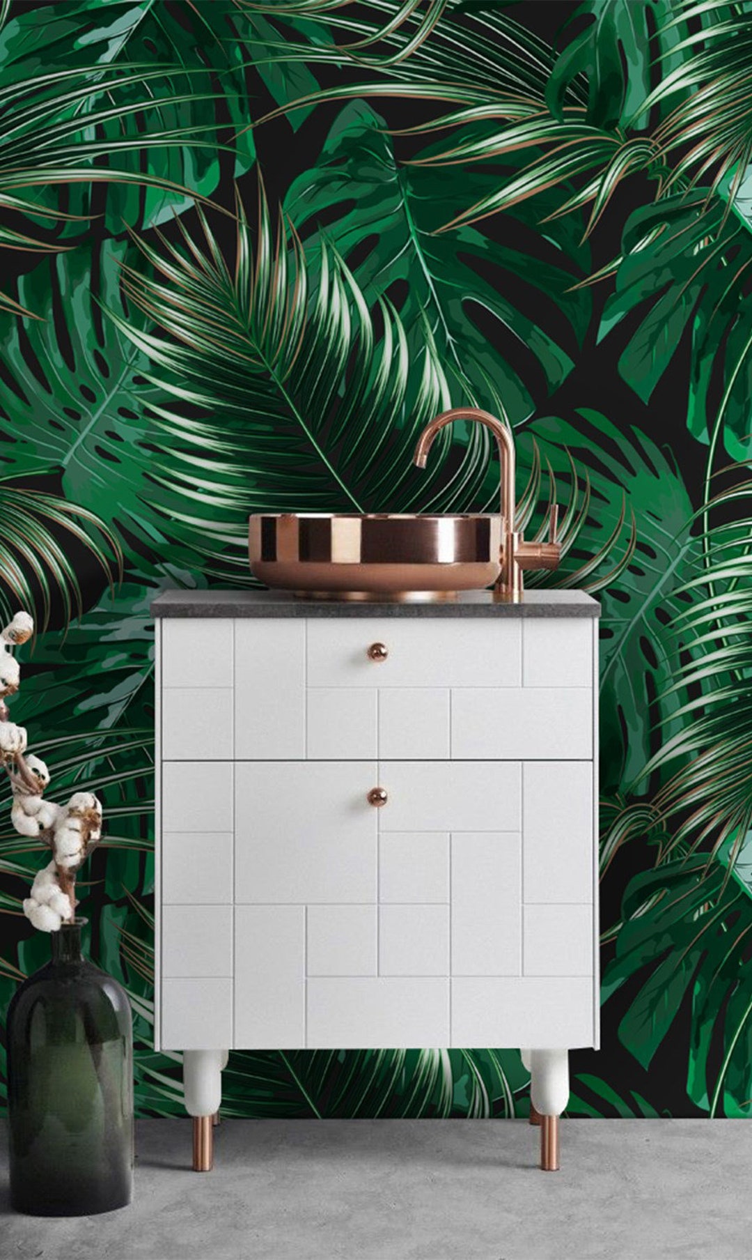 Dark Tropical Leaves in Jungle, Removable Wallpaper Delicate Art Wall