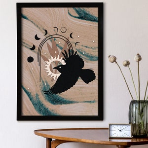 Flight To The Sun Poster, Black Print, Beige Wall Art, Bird Art Print, Antique Print, Retro Poster, Old Print, Housewarming Gift