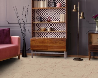 Suelo vinílico con motivos de jungla rústica y hojas de Pure Form, suelo beige para guardería, decoración de suelo marrón, regalo minimalista para ella, linóleo en rollo