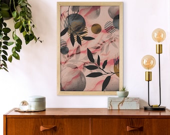 Abstract Plants Poster, Pink Print, Black Wall Art, Plants Art Print, Flower Poster, Home Decor, Flower Print, Housewarming Gift