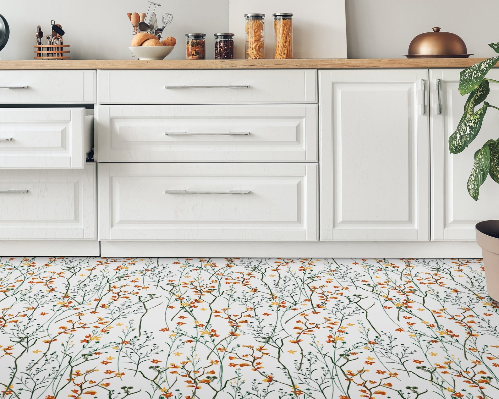 Spring Flowers Coronet Vinyl Flooring, Orange Sheet Vinyl Flooring ...