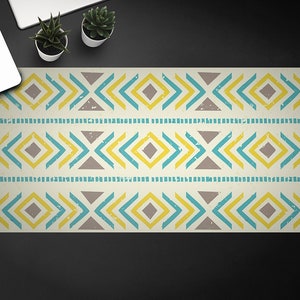 Yellow Geometric Boho Desk Mat, Desk Protective Mat, Office Ornament, Table Protector Accessories, Various size, Home Office
