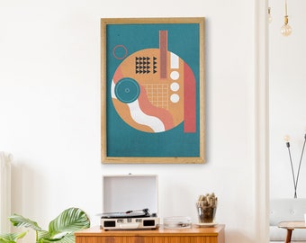 Bauhaus Radio Poster, Blue Art Print, Orange Print, Abstract Wall Art, Decorative Poster, Poster Art, Exhibition Poster, Housewarming Gift