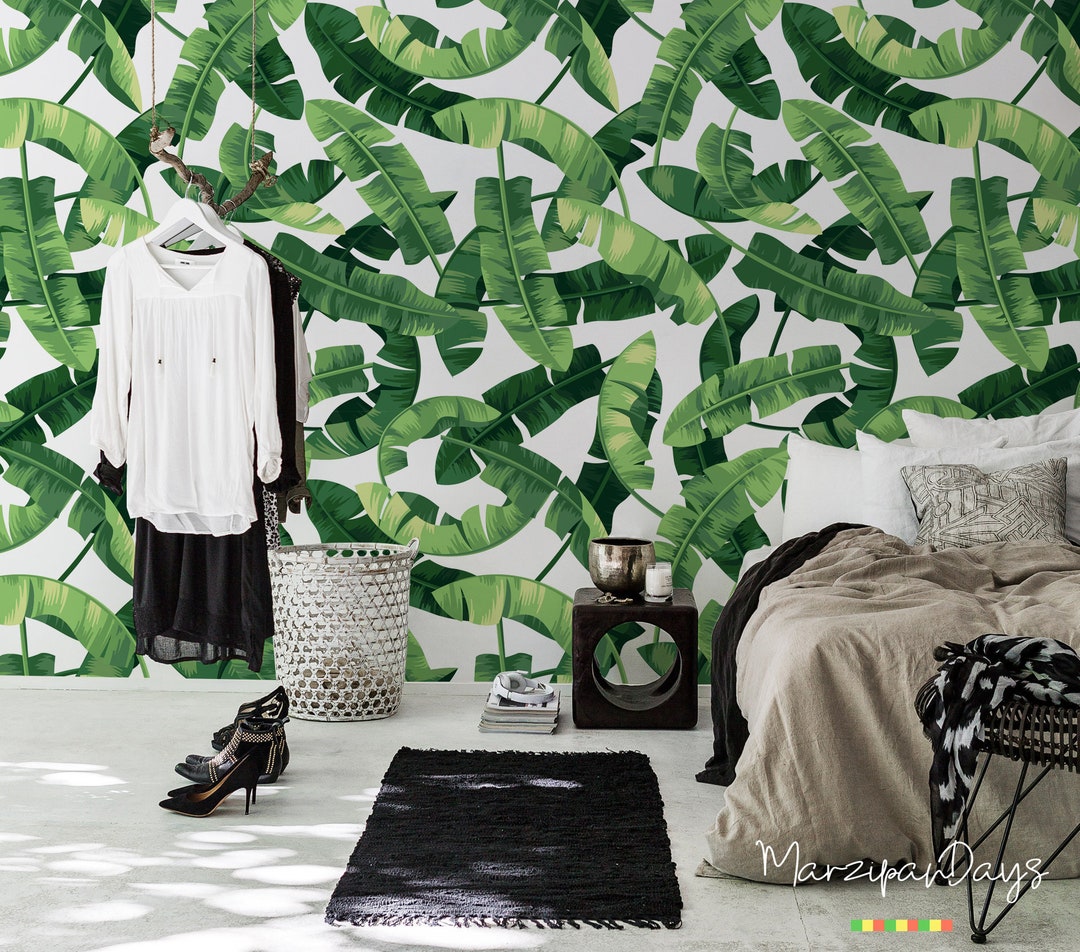 Banana Leaves Removable Wallpaper Leaf Wall Decor, Retro Wall Mural