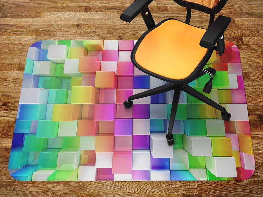 Spatial Colorful Cubes Chair Mat, Glass Chair Mat, Office Vinyl Floor
