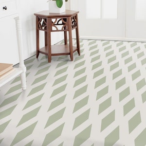 Retro Rhombi Vinylboden, Grüner Linoleum, Weißer Luxusboden, Geometrische Babyparty-Ideen, Abstraktes Dekor, Tierfreundlich
