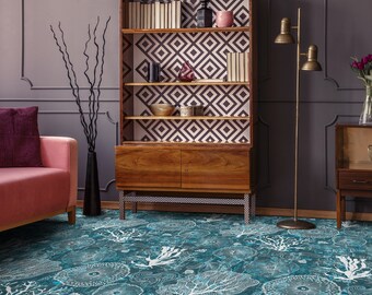 Ozean-Unterwassermotiv-Vinylboden, blauer, ungiftiger Druck, weißer Bodenschutz, Winterbereich Boden PVC, hochwertiger Druck