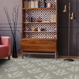 Scandinavian Earthy Leaves Style Vinyl Flooring, Gray Area Floor PVC, White Decorative Flooring, Modern Modern Flooring, Ideas For Work