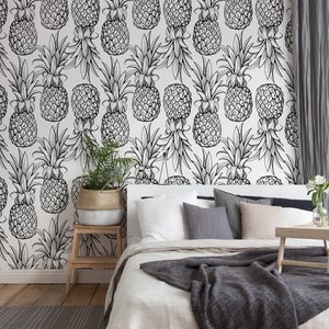 Ananas Tapete - Ananas abnehmbare Tapete oder traditionelles Material, Wandbild, Monochrome Ananas Dekor #64 M