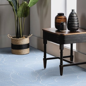Leafy Herringbone Print Vinyl Flooring, Blue Sheet Vinyl Flooring, White Flooring Linoleum, 3D Linoleum In Roll, Custom Flooring