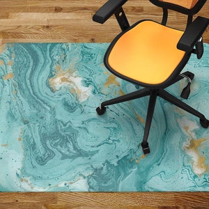 Turquoise Marble Chair Pad, Glass Chair Mat, Office Vinyl Floor Mat, Floor Protector Mat, Indoor Mat Carpet Room