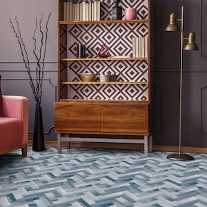 Parquet Ceramic Herringbone Vinyl Flooring, Blue Kitchen Makeover, White Easy To Clean, Watercolor Vinyl Sheet Floor, Area Floor PVC