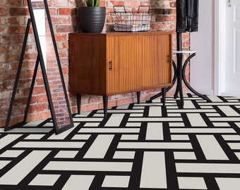 Ziegelstein Bauhaus Einfacher Vinylboden, schwarzer Vinylboden, weißer Bodenschutz, minimalistisch, Haustierfreundlich, Wohnzimmerdekoration