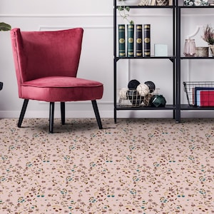 Girlish Tiny Flowers Pattern Vinyl Flooring, Pink Kitchen Makeover, Blue Easy To Clean Floor, Meadow Vinyl Sheet Floor, Waterproof Material